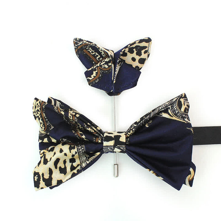 Papillon da uomo di lusso con fantasia blu navy e beige