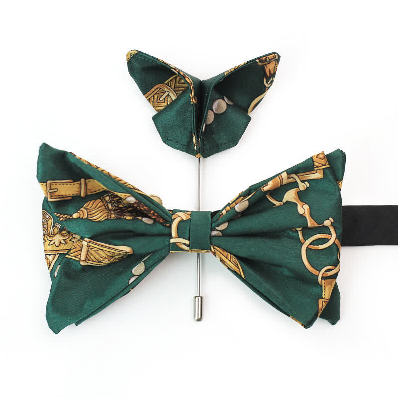 Papillon da uomo con stampa Royal Court verde e oro retrò