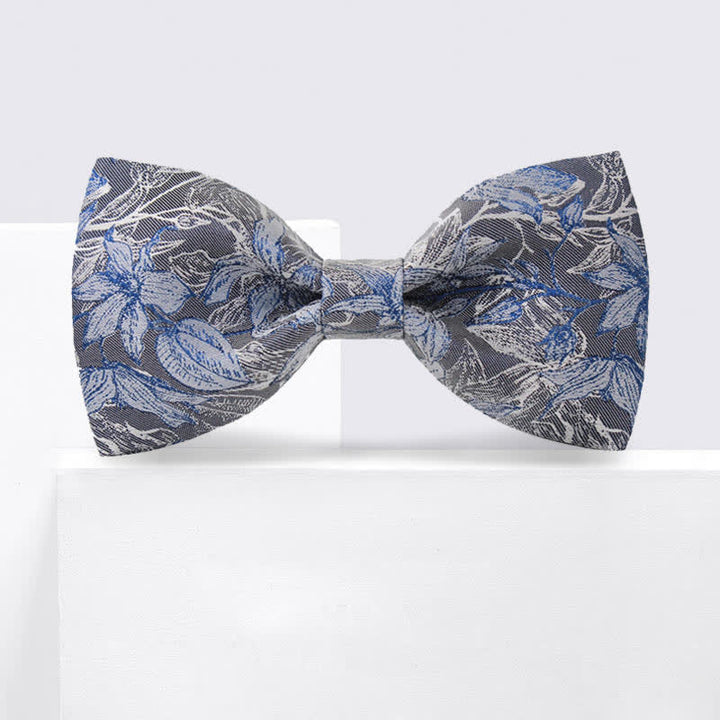 Papillon in seta con foglie di fiori grigi e blu da uomo