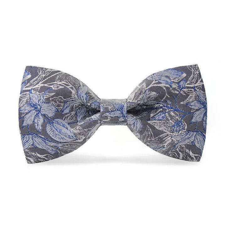 Papillon in seta con foglie di fiori grigi e blu da uomo
