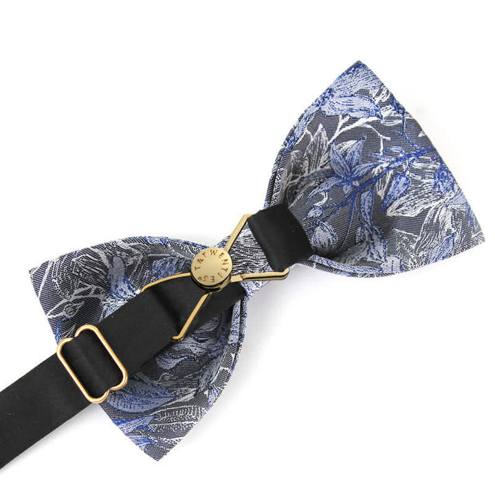 Papillon in seta con foglie di fiori grigi e blu da uomo