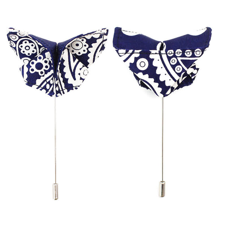 Papillon da uomo con stampa a pois bianchi e blu navy anacardi