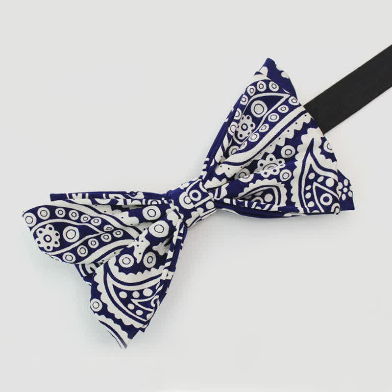 Papillon da uomo con stampa a pois bianchi e blu navy anacardi