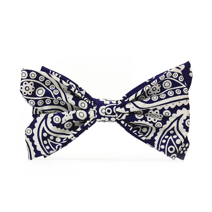 Papillon da uomo con stampa a pois bianchi e blu navy anacardi