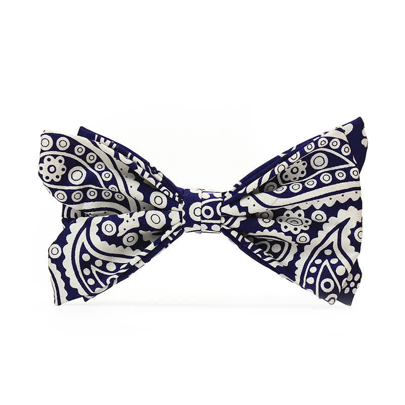 Papillon da uomo con stampa a pois bianchi e blu navy anacardi - Papillon - image 0