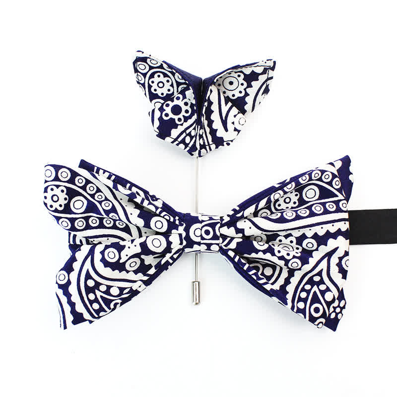 Papillon da uomo con stampa a pois bianchi e blu navy anacardi
