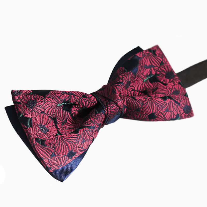 Papillon da uomo con motivo a fiori bordeaux e blu navy