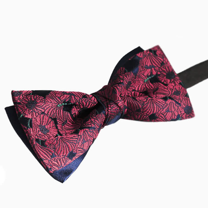 Papillon da uomo con motivo a fiori bordeaux e blu navy