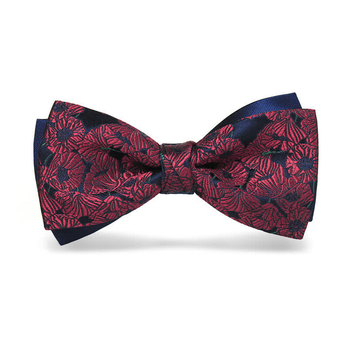 Papillon da uomo con motivo a fiori bordeaux e blu navy - Stile n. 1 - image 0