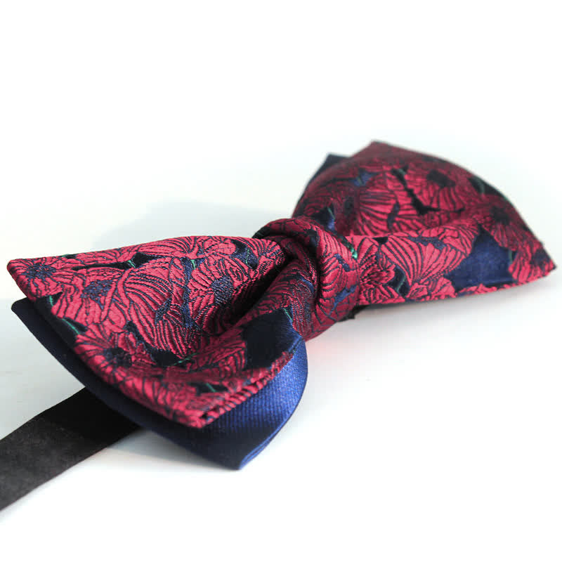 Papillon da uomo con motivo a fiori bordeaux e blu navy