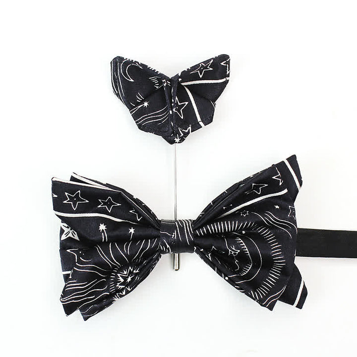 Papillon da uomo con motivo sole luna stelle nero