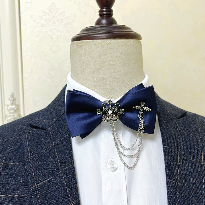 Papillon da uomo con corona in metallo argentato e catena a croce