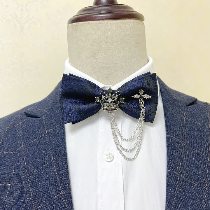 Papillon da uomo con corona in metallo argentato e catena a croce