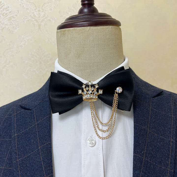 Papillon da uomo con corona in metallo argentato e catena a croce