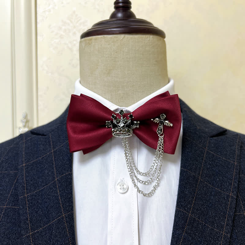 Papillon da uomo con corona in metallo argentato e catena a croce