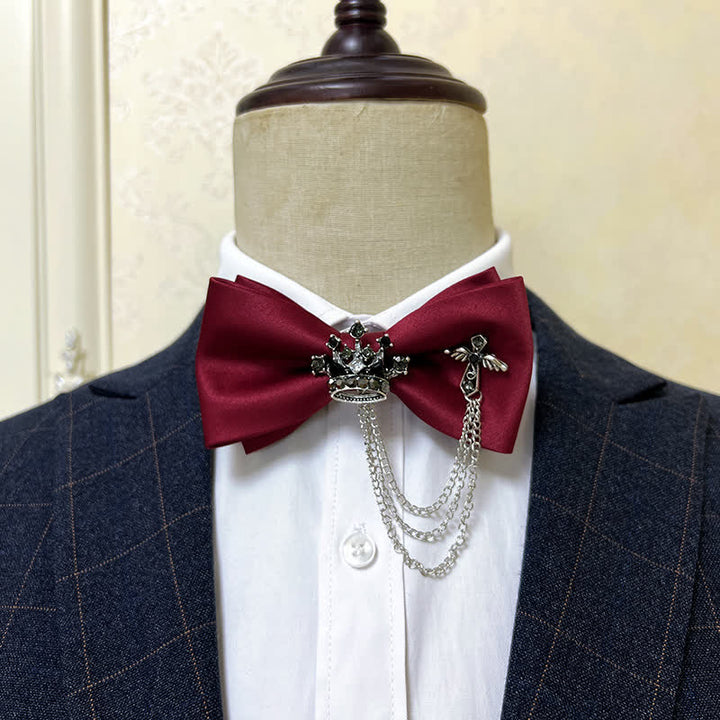 Papillon da uomo con corona in metallo argentato e catena a croce