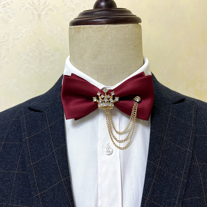 Papillon da uomo con corona in metallo argentato e catena a croce