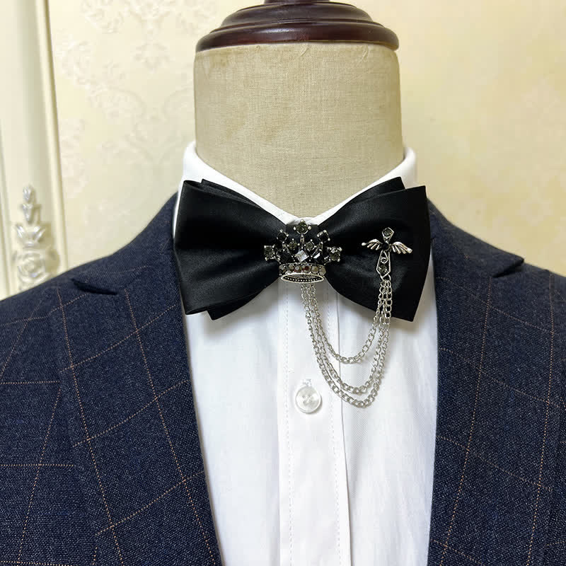Papillon da uomo con corona in metallo argentato e catena a croce - Nero / Argento - image 8