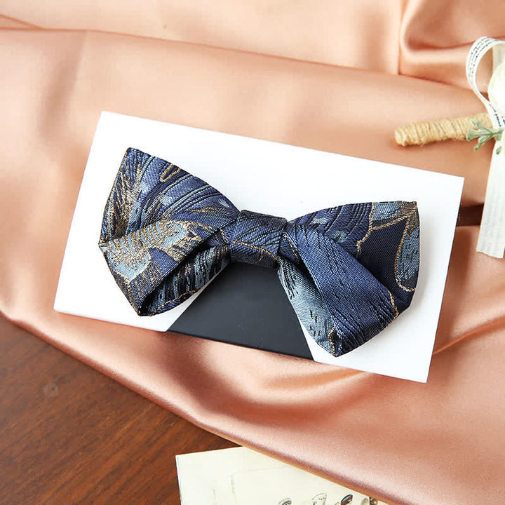 Papillon da uomo in jacquard floreale blu e oro brillante