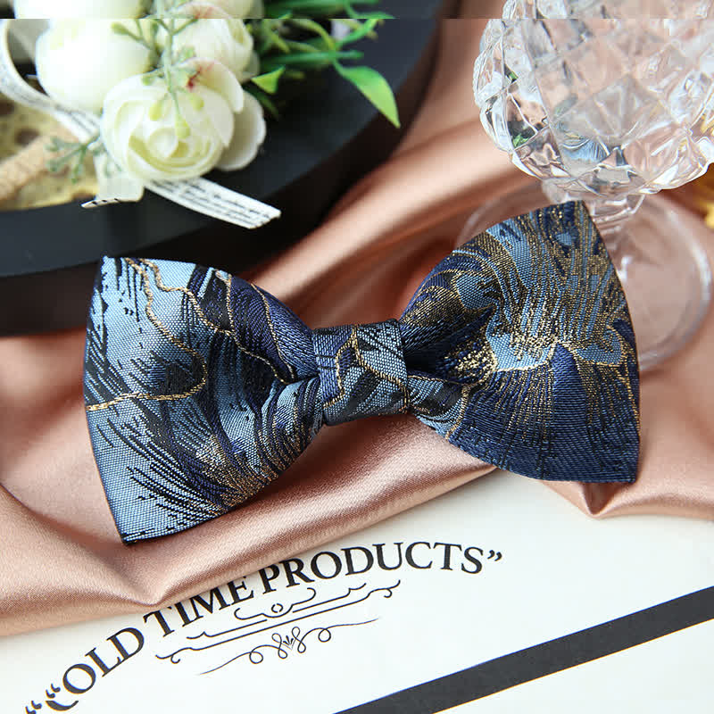 Papillon da uomo in jacquard floreale blu e oro brillante - image 3