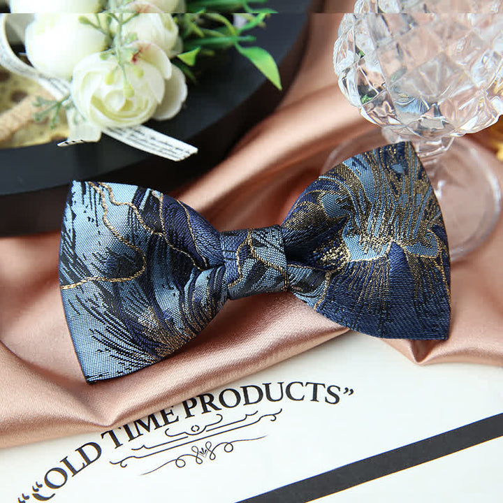 Papillon da uomo in jacquard floreale blu e oro brillante - image 3
