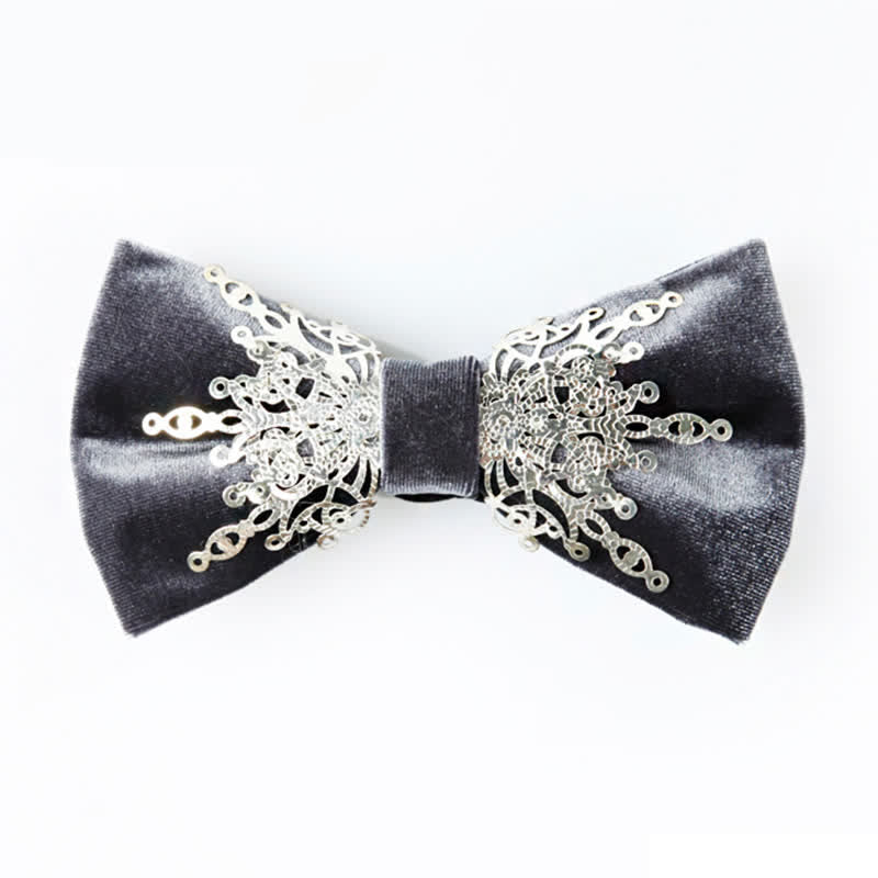 Papillon da uomo in velluto grigio metallizzato con motivo Sunburst argentato - Grigio - image 0