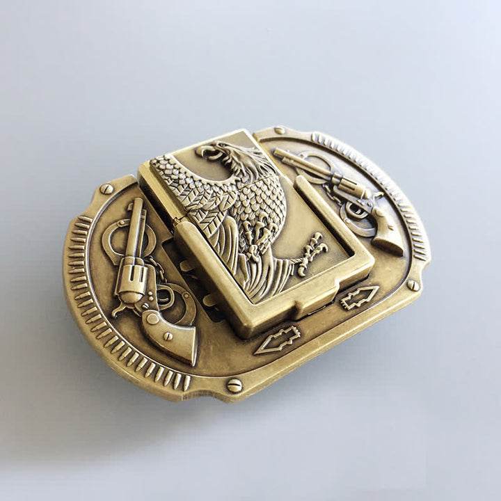Cintura in pelle fai da te da uomo con aquila in bronzo e accendino nascosto