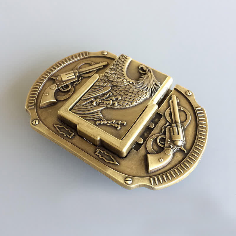 Cintura in pelle fai da te da uomo con aquila in bronzo e accendino nascosto