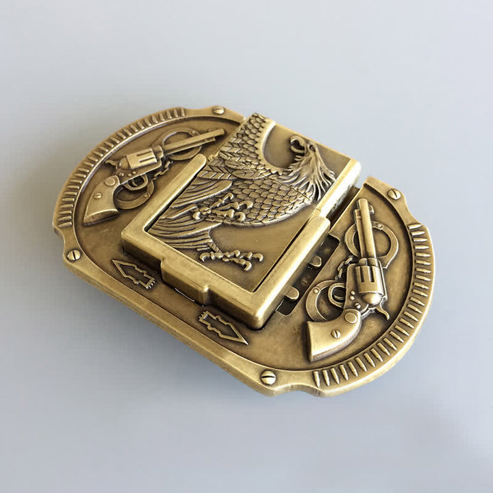 Cintura in pelle fai da te da uomo con aquila in bronzo e accendino nascosto