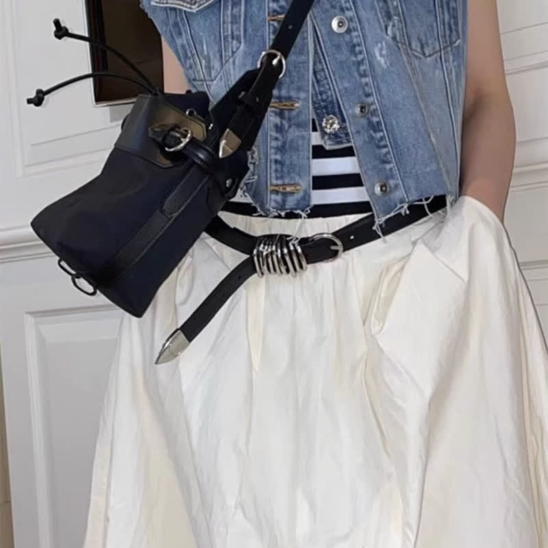 Cintura in pelle con fibbia ad anello in metallo in stile punk personalizzato da donna