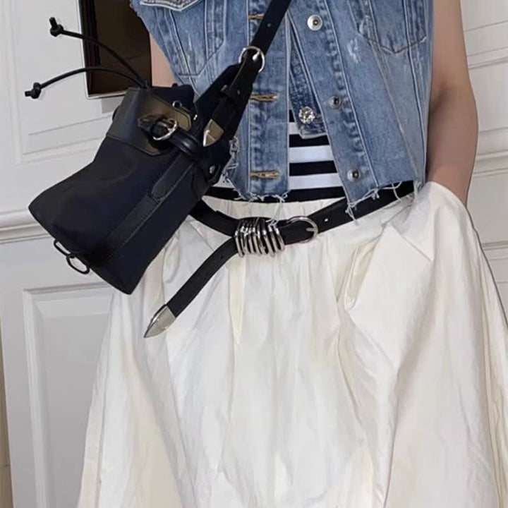 Cintura in pelle con fibbia ad anello in metallo in stile punk personalizzato da donna