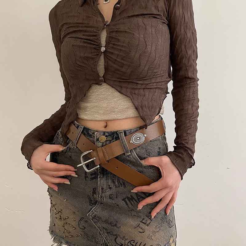 Cintura in pelle con decorazione in metallo e borchie Concho da donna - image 1