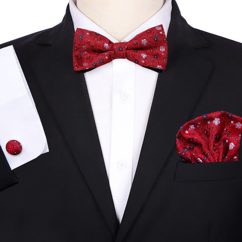 Set di 3 cravatte a farfalla con fazzoletto da taschino floreale da uomo