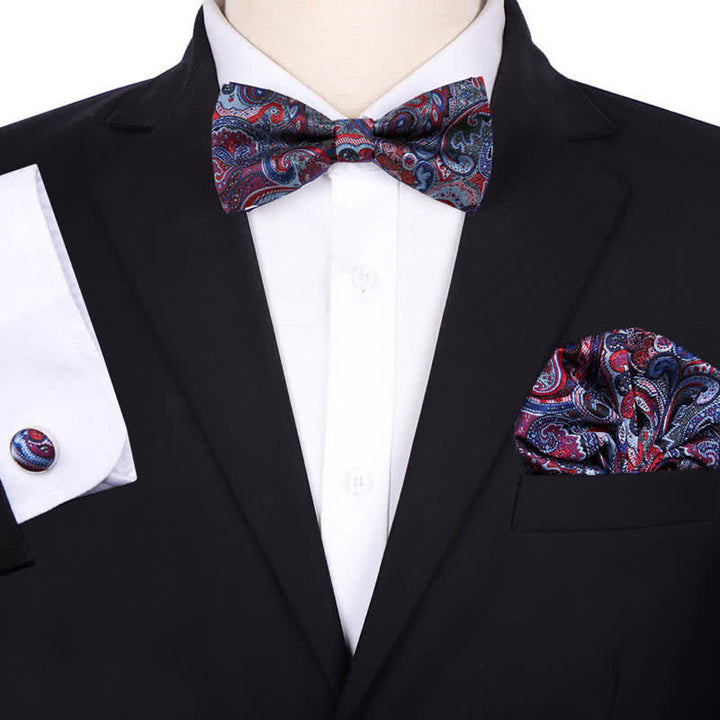 Set di 3 cravatte a farfalla con fazzoletto da taschino in jacquard paisley da uomo