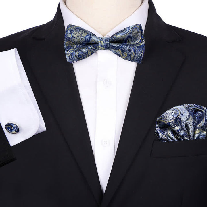 Set di 3 cravatte a farfalla con fazzoletto da taschino in jacquard paisley da uomo