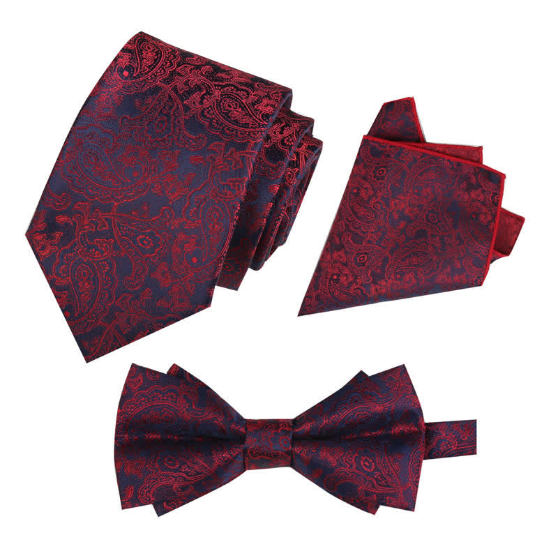Set di 3 cravatte e papillon con motivo paisley fantasy da uomo - Borgogna - image 3
