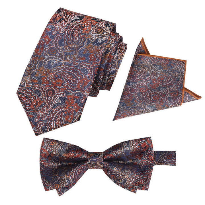 Set di 3 cravatte e papillon con motivo paisley fantasy da uomo - Arancia - image 11