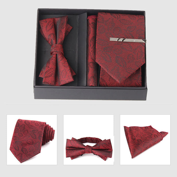 Set di 3 cravatte e papillon da uomo in stile bordeaux