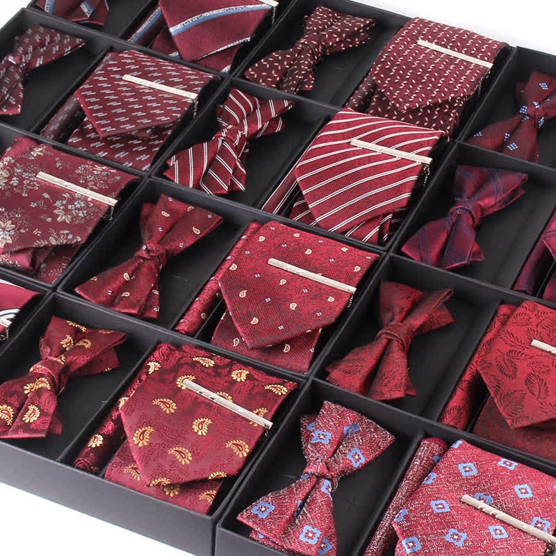 Set di 3 cravatte e papillon da uomo in stile bordeaux