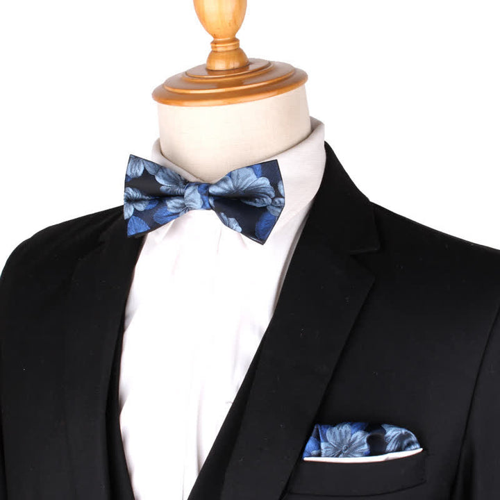 Set di 2 papillon con fazzoletto da taschino floreale blu e blu navy da uomo