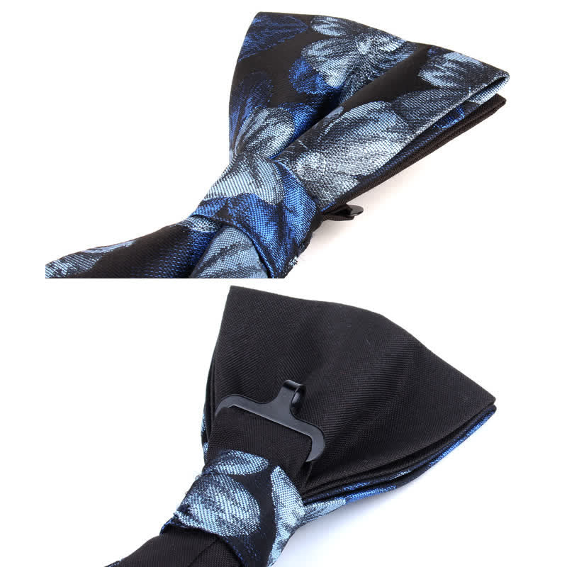 Set di 2 papillon con fazzoletto da taschino floreale blu e blu navy da uomo - image 3