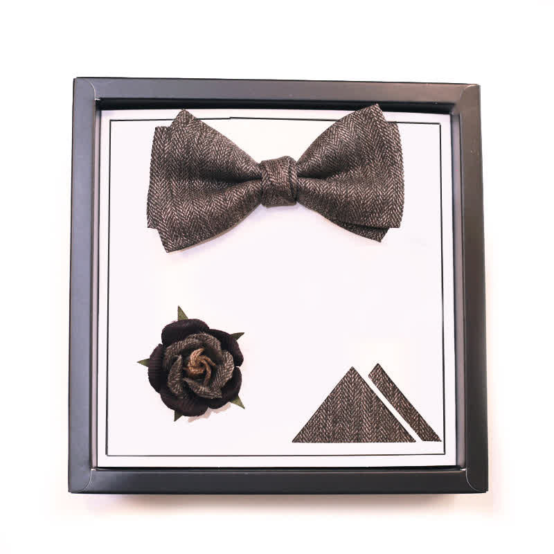 Papillon da uomo con spilla floreale in stile britannico marrone vintage