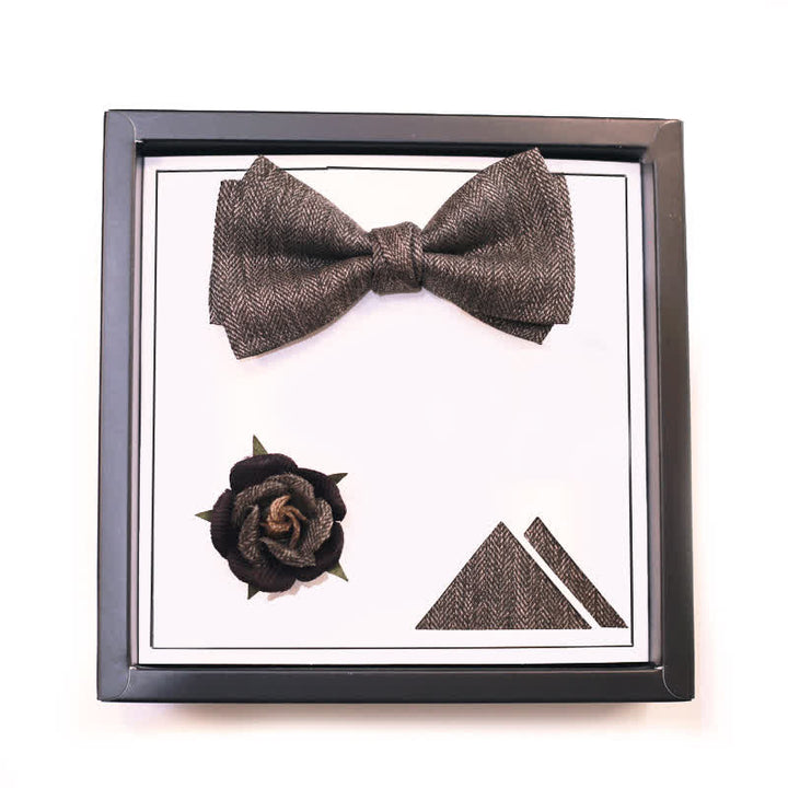 Papillon da uomo con spilla floreale in stile britannico marrone vintage