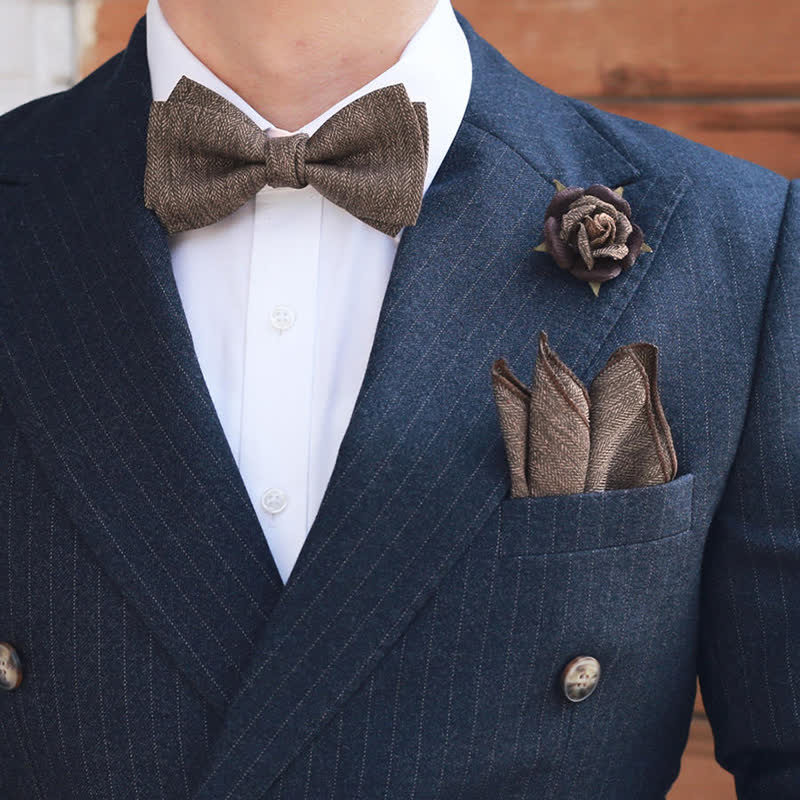 Papillon da uomo con spilla floreale in stile britannico marrone vintage - image 0