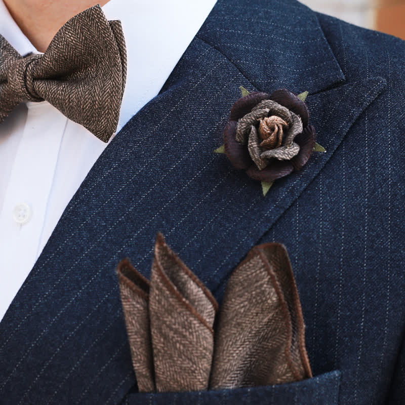 Papillon da uomo con spilla floreale in stile britannico marrone vintage