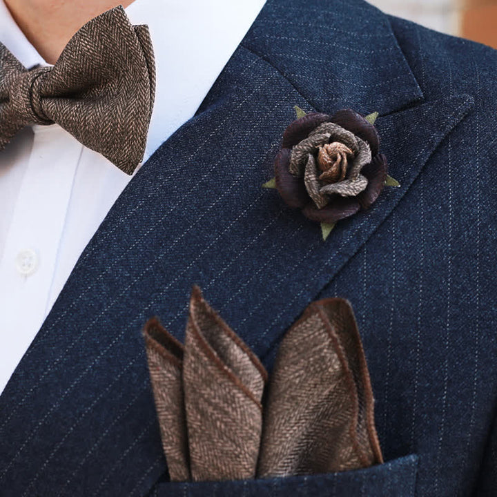 Papillon da uomo con spilla floreale in stile britannico marrone vintage