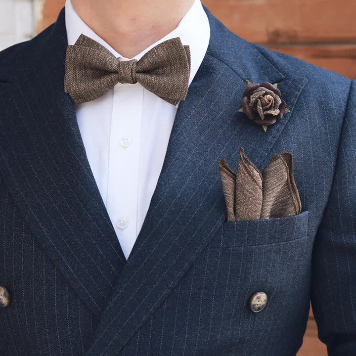 Papillon da uomo con spilla floreale in stile britannico marrone vintage