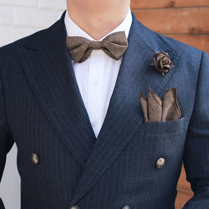 Papillon da uomo con spilla floreale in stile britannico marrone vintage