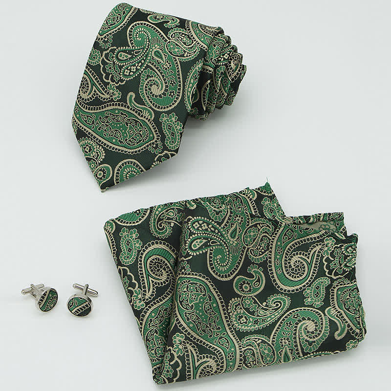 Set di 3 cravatte da uomo con motivo Paisley verde e nero