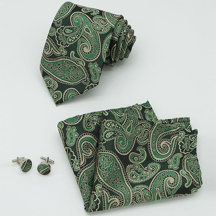 Set di 3 cravatte da uomo con motivo Paisley verde e nero